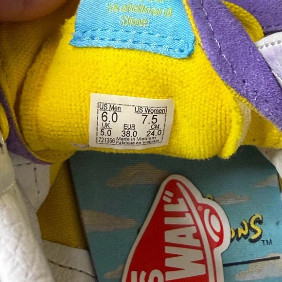 Vans Women’s Lisa Simpson Limited Edition Purple and Yellow High-Top Sneakers - Picture 8 of 9